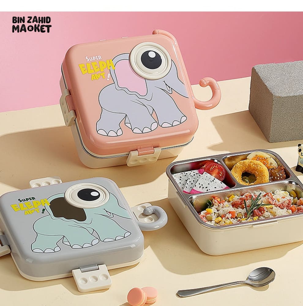 CARTOON ANIMAL CHARACTER DIVIDED LUNCH BOX PORTABLE KIDS LUNCHBOX WITH COMPARTMENTS - SUPER ELEPHANT