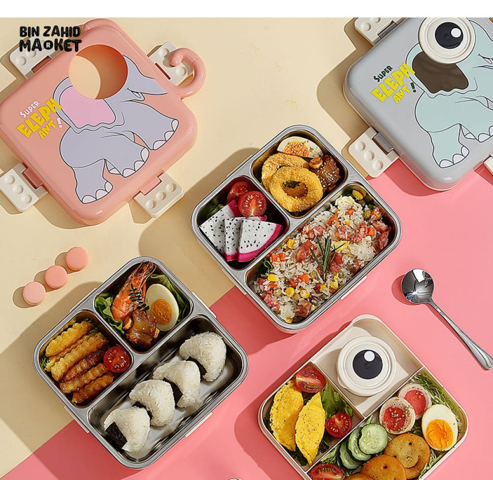 CARTOON ANIMAL CHARACTER DIVIDED LUNCH BOX PORTABLE KIDS LUNCHBOX WITH COMPARTMENTS - SUPER ELEPHANT