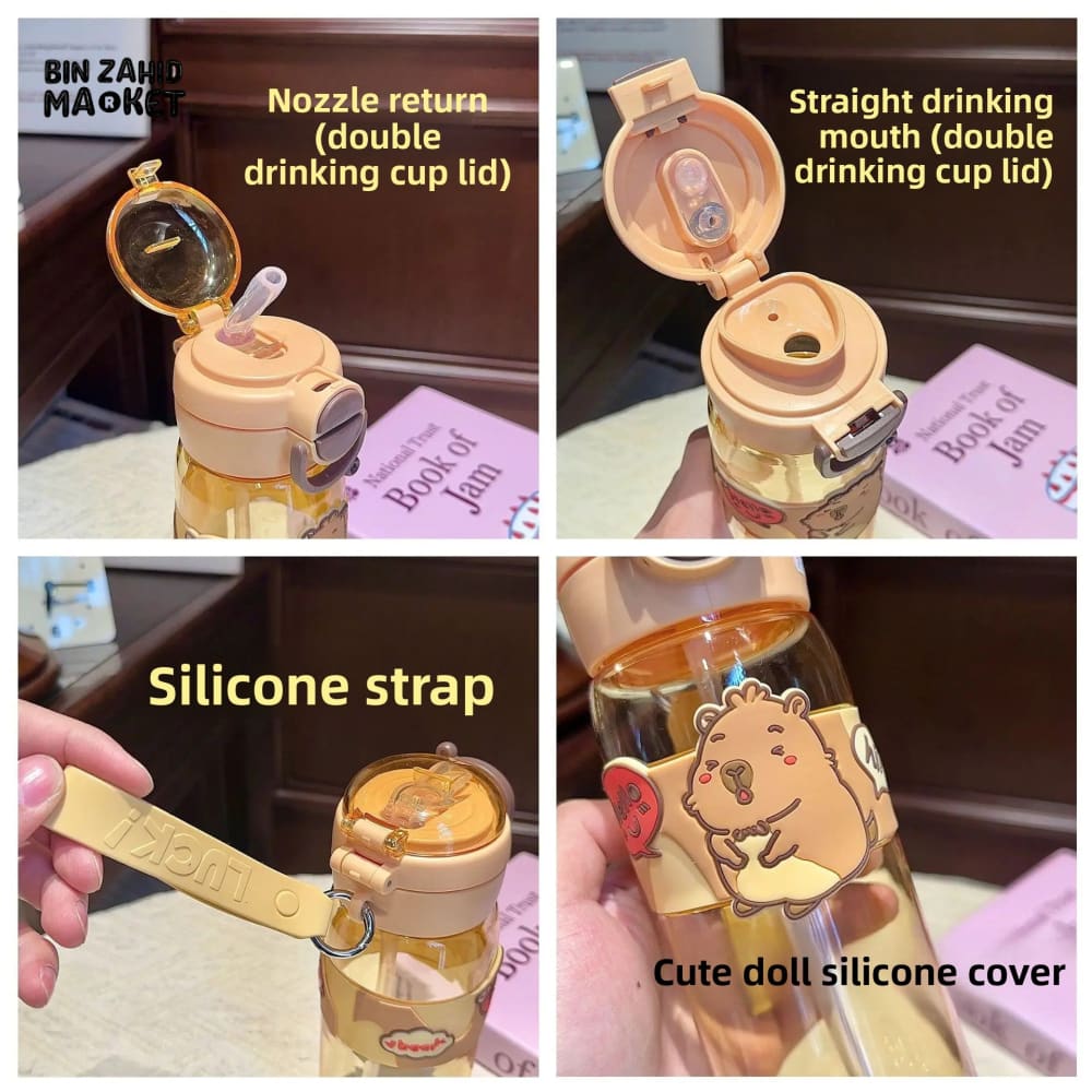 CARTOON CAPYBARA WATER CUP – HIGH AESTHETIC PLASTIC TUMBLER WITH HANDLE DUAL STRAW & LEAKPROOF LID