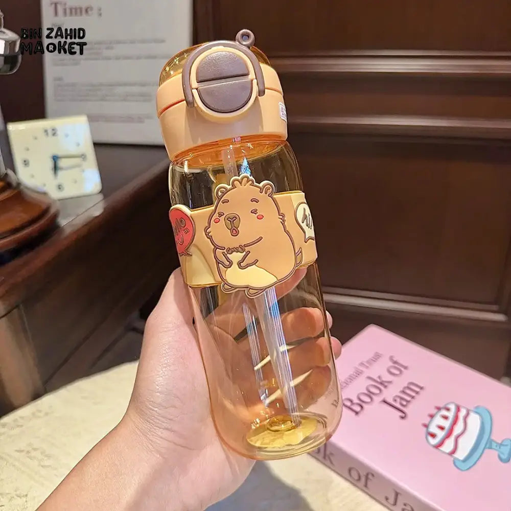 CARTOON CAPYBARA WATER CUP – HIGH AESTHETIC PLASTIC TUMBLER WITH HANDLE DUAL STRAW & LEAKPROOF LID