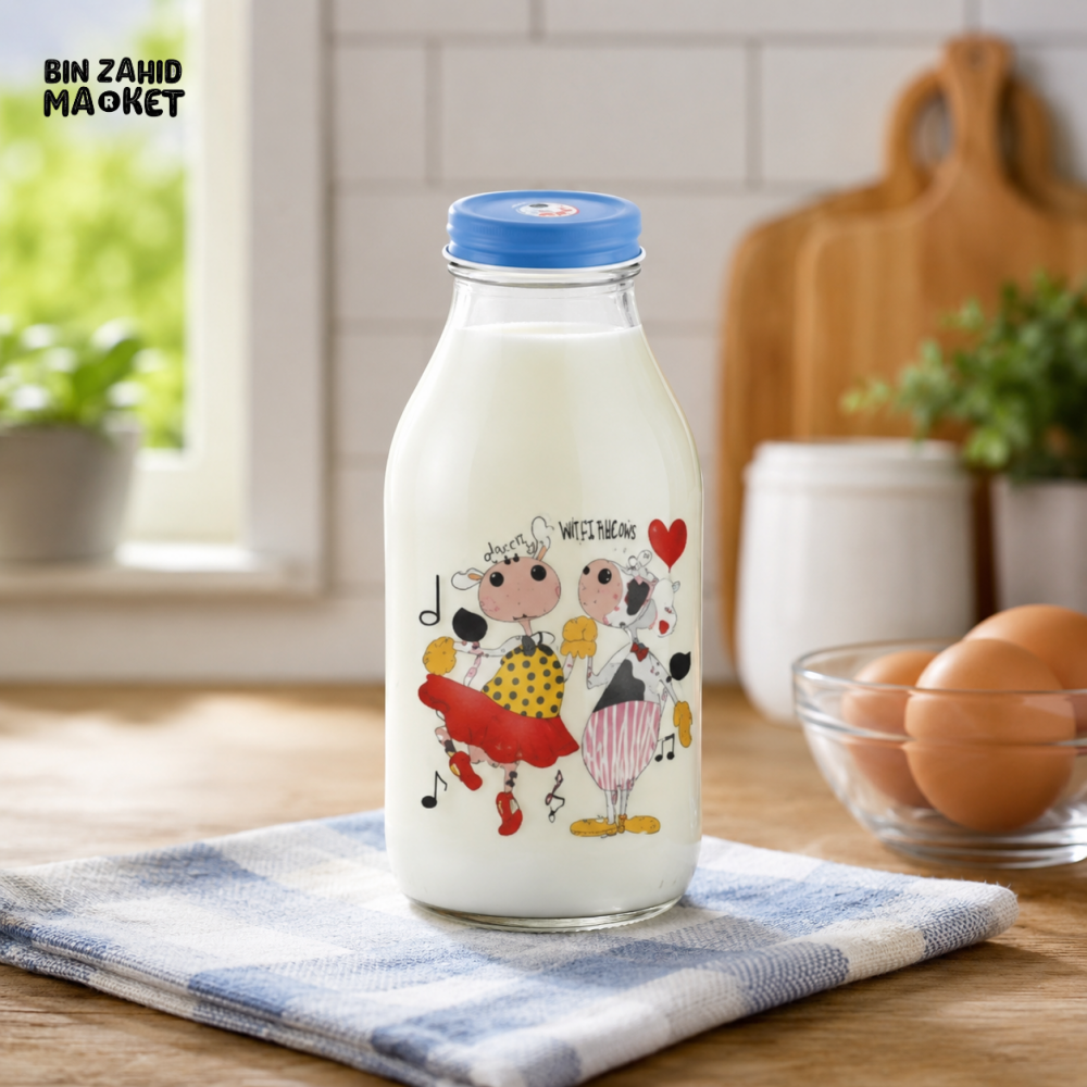 CARTOON COW MILK BOTTLE WITH LID
