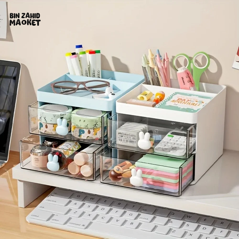 CARTOON CREATIVE PEN HOLDER TRANSPARENT DRAWER STORAGE BOX DESKTOP LARGE CAPACITY STORAGE ACCESSORIES SUITABLE FOR STATIONERY