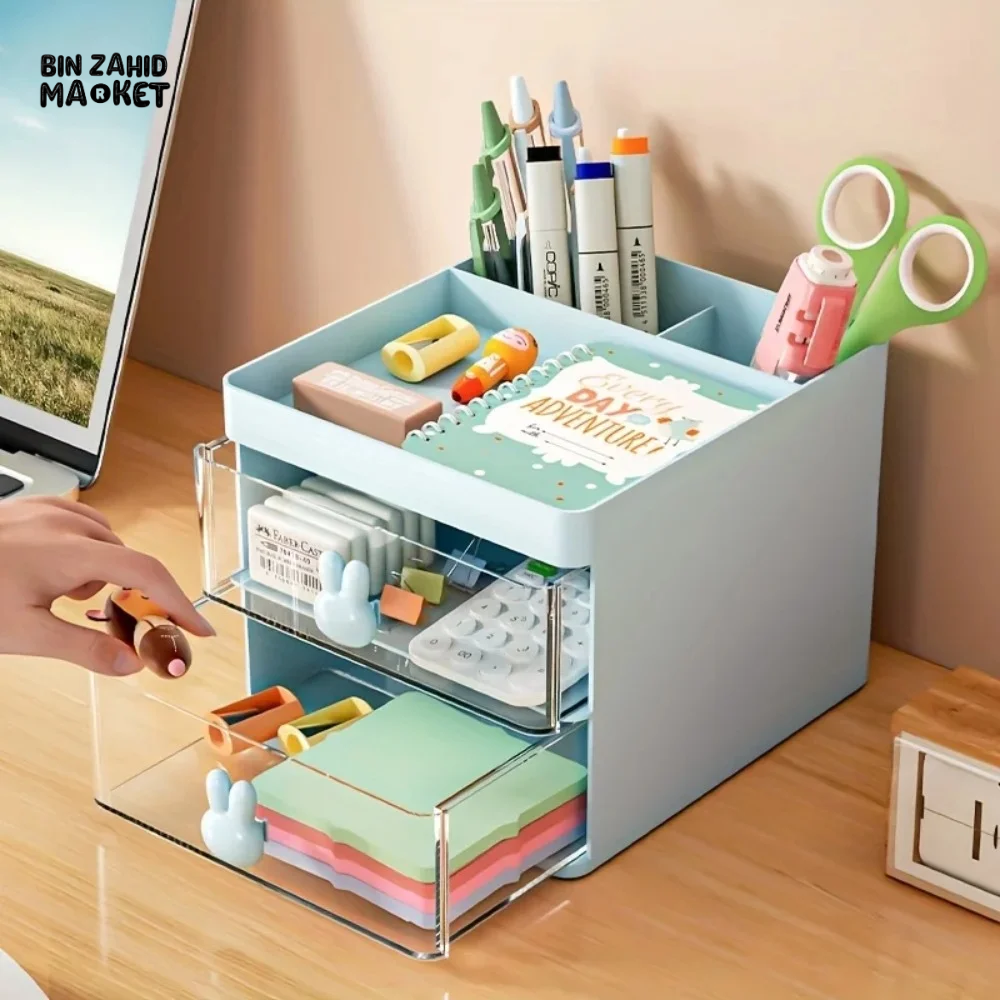 CARTOON CREATIVE PEN HOLDER TRANSPARENT DRAWER STORAGE BOX DESKTOP LARGE CAPACITY STORAGE ACCESSORIES SUITABLE FOR STATIONERY