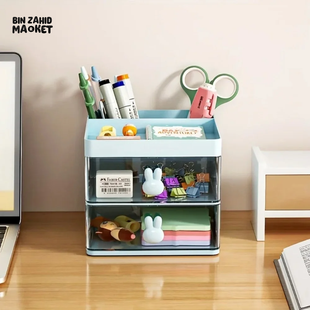CARTOON CREATIVE PEN HOLDER TRANSPARENT DRAWER STORAGE BOX DESKTOP LARGE CAPACITY STORAGE ACCESSORIES SUITABLE FOR STATIONERY
