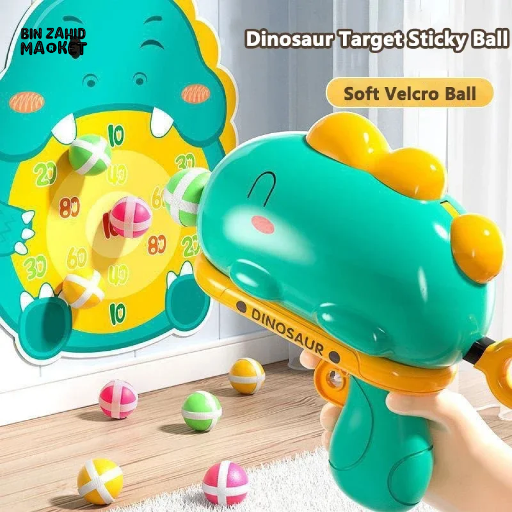 CARTOON DINOSAUR STICKY BALL SHOOTING GUN TOY FOR KIDS – FUN & SAFE PLAY