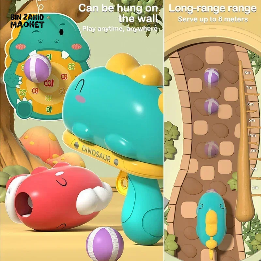 CARTOON DINOSAUR STICKY BALL SHOOTING GUN TOY FOR KIDS – FUN & SAFE PLAY