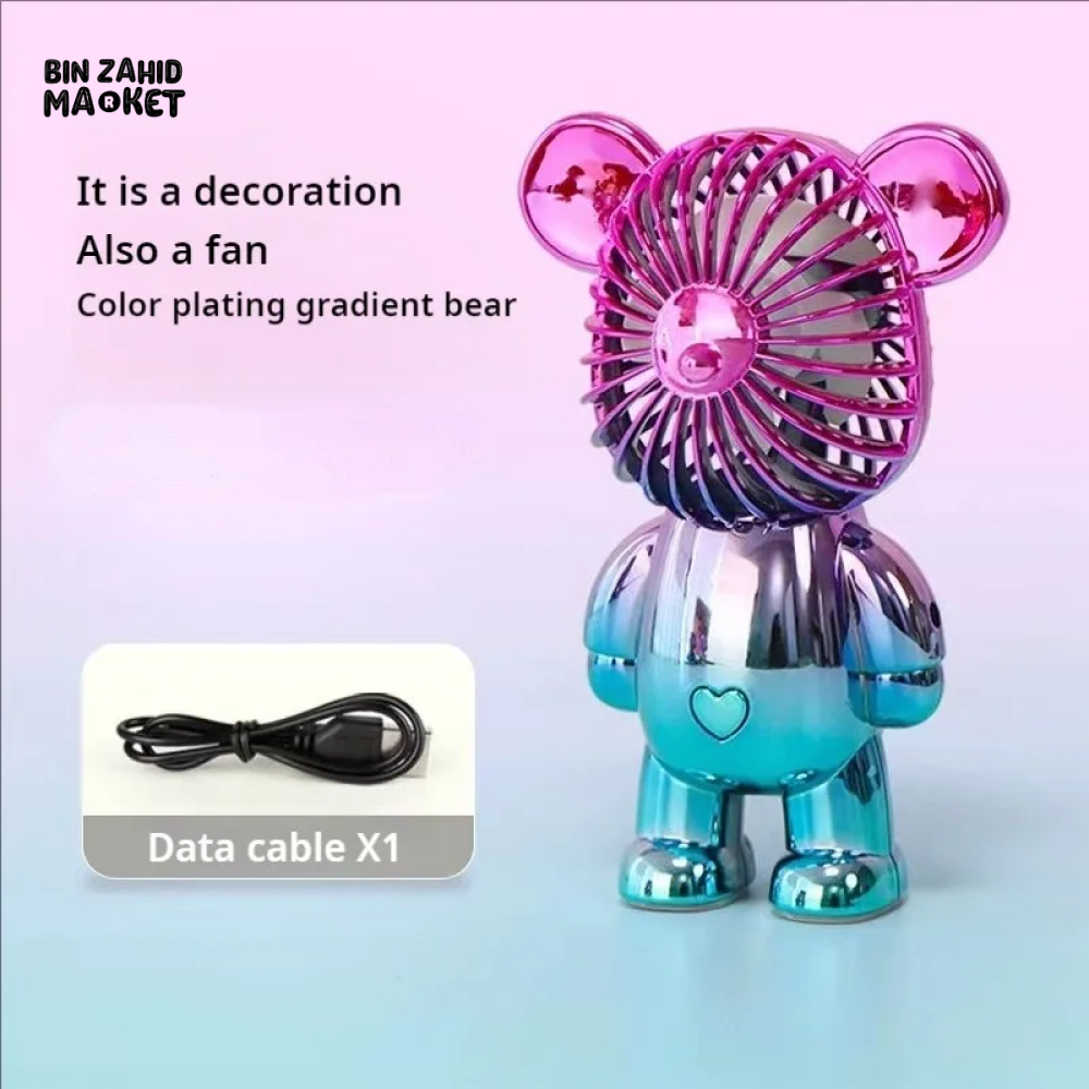 CARTOON MINI VIOLENT BEAR FAN 3-SPEED USB PORTABLE RECHARGEABLE GRADIENT HANDHELD FAN