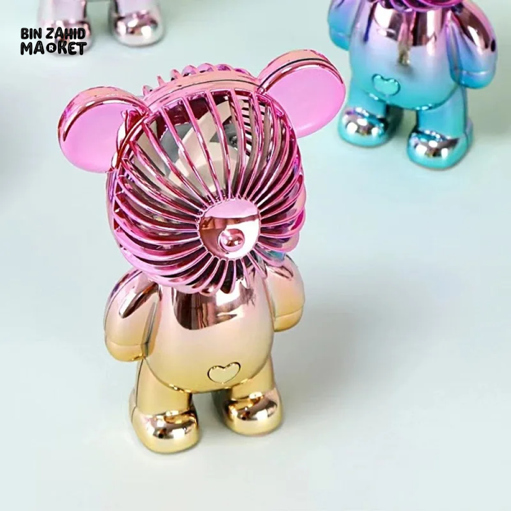CARTOON MINI VIOLENT BEAR FAN 3-SPEED USB PORTABLE RECHARGEABLE GRADIENT HANDHELD FAN