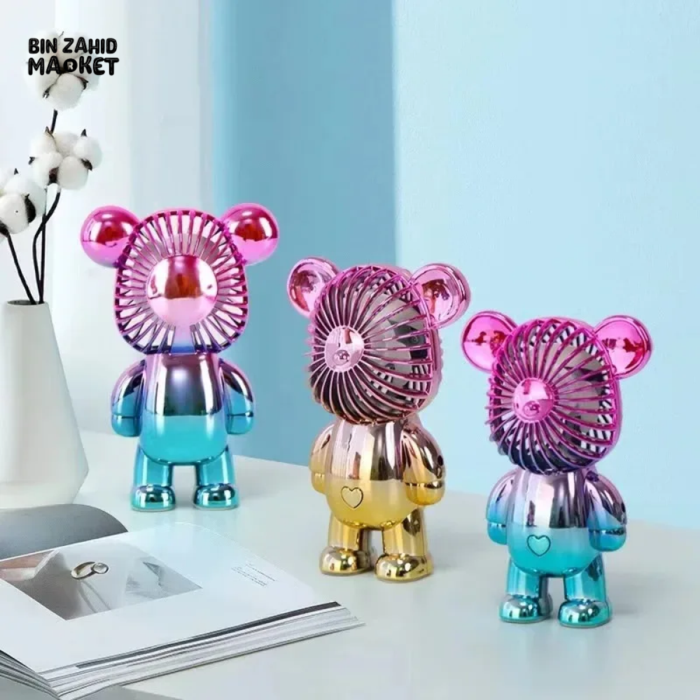 CARTOON MINI VIOLENT BEAR FAN 3-SPEED USB PORTABLE RECHARGEABLE GRADIENT HANDHELD FAN