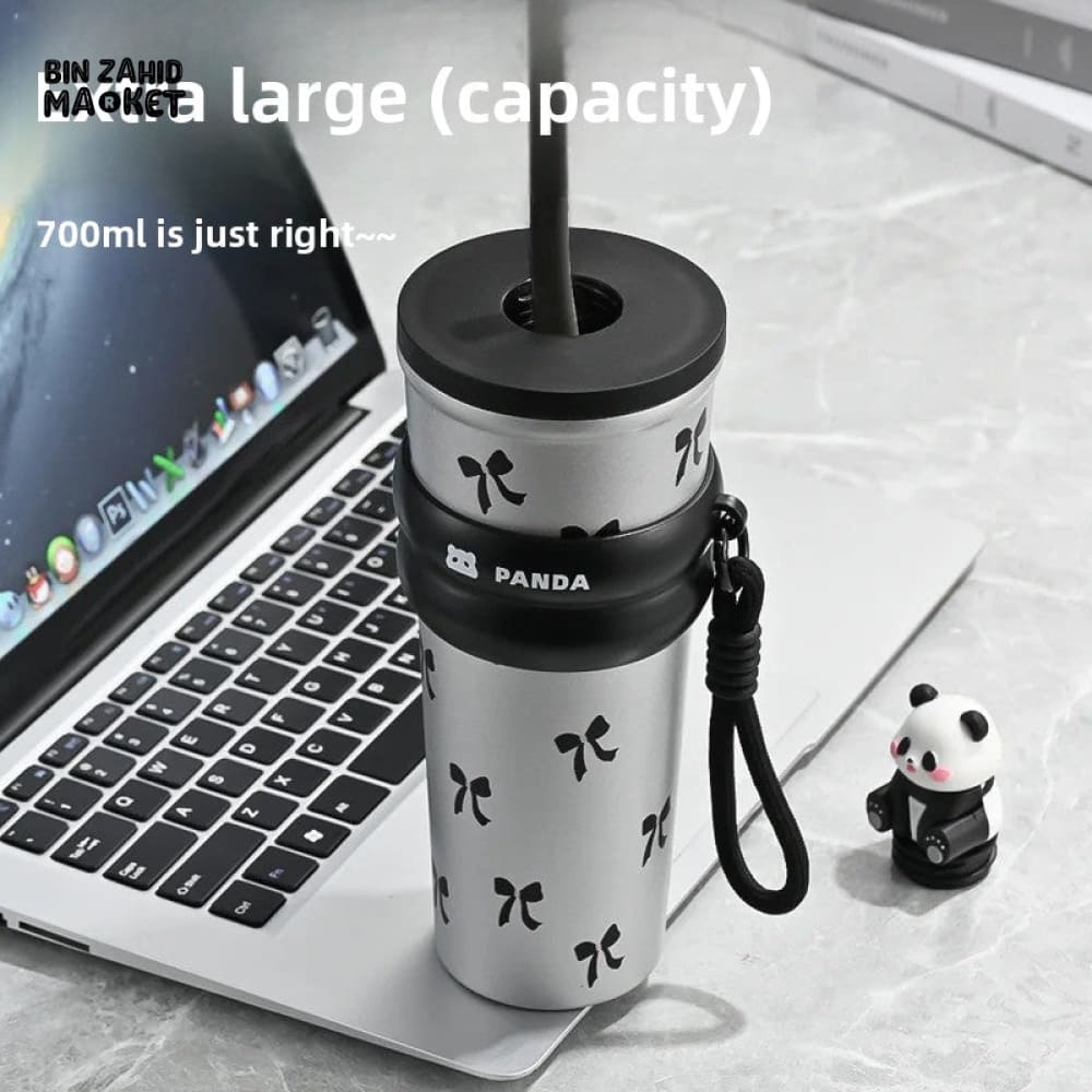 CARTOON PANDA THERMOS – STAINLESS STEEL VACUUM FLASK WITH LIFTING ROPE DIRECT DRINKING CUP & GIFT FOR STUDENTS