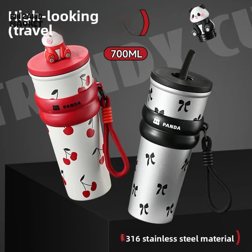 CARTOON PANDA THERMOS – STAINLESS STEEL VACUUM FLASK WITH LIFTING ROPE DIRECT DRINKING CUP & GIFT FOR STUDENTS