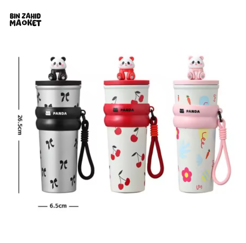 CARTOON PANDA THERMOS – STAINLESS STEEL VACUUM FLASK WITH LIFTING ROPE DIRECT DRINKING CUP & GIFT FOR STUDENTS