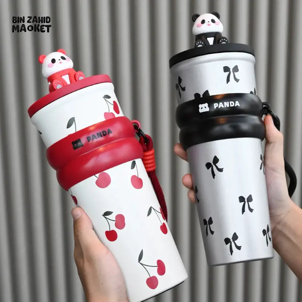 CARTOON PANDA THERMOS – STAINLESS STEEL VACUUM FLASK WITH LIFTING ROPE DIRECT DRINKING CUP & GIFT FOR STUDENTS