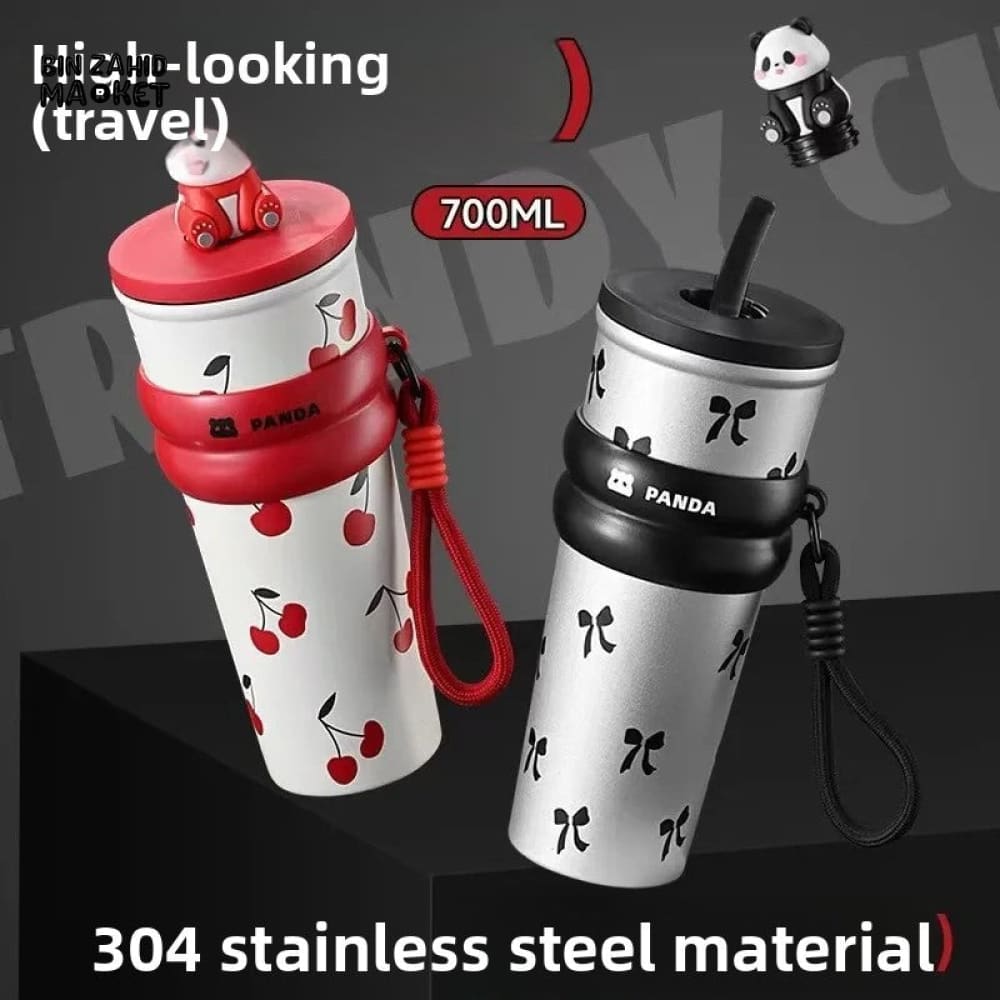 CARTOON PANDA THERMOS – STAINLESS STEEL VACUUM FLASK WITH LIFTING ROPE DIRECT DRINKING CUP & GIFT FOR STUDENTS