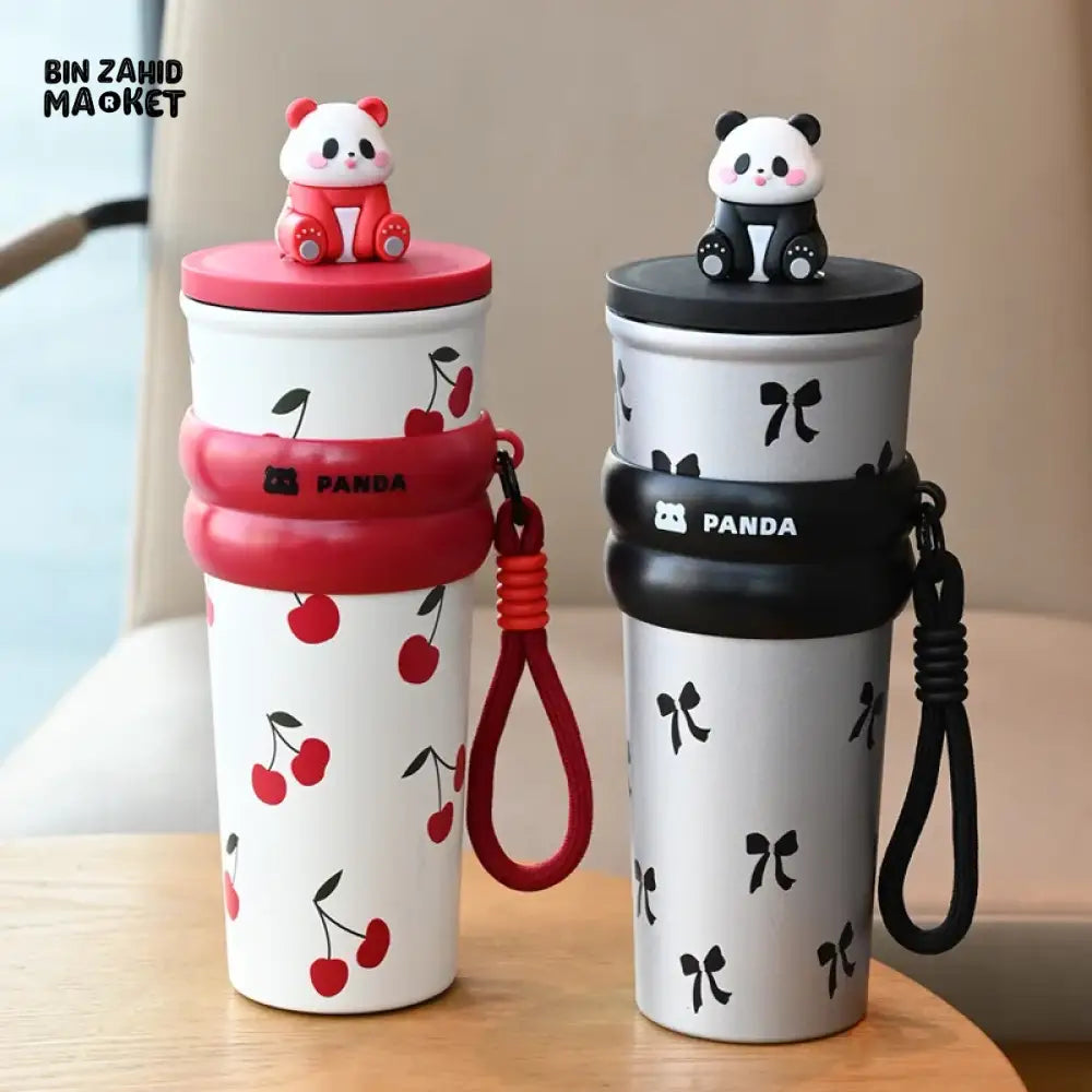 CARTOON PANDA THERMOS – STAINLESS STEEL VACUUM FLASK WITH LIFTING ROPE DIRECT DRINKING CUP & GIFT FOR STUDENTS