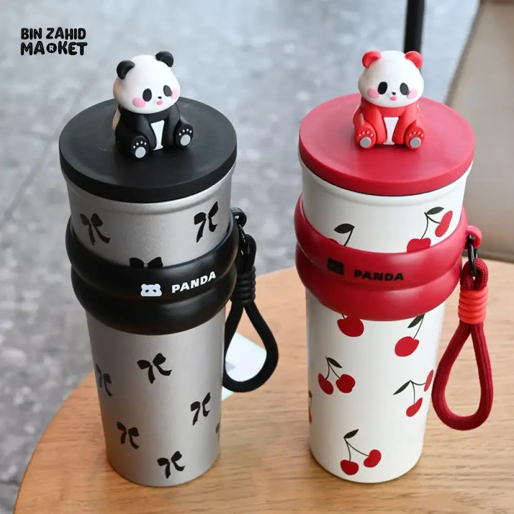 CARTOON PANDA THERMOS – STAINLESS STEEL VACUUM FLASK WITH LIFTING ROPE DIRECT DRINKING CUP & GIFT FOR STUDENTS