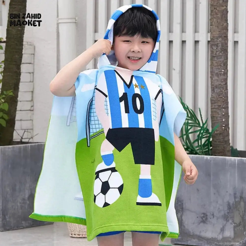 CARTOON PRINTED KIDS HOODED BATHROBE Soccer 1-5 Years Of Kids