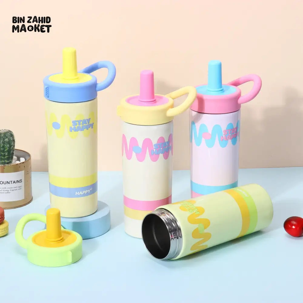 CARTOON THERMAL TRAVEL MUG 600ML – 316 STAINLESS STEEL LEAK-RESISTANT LID & STRAW