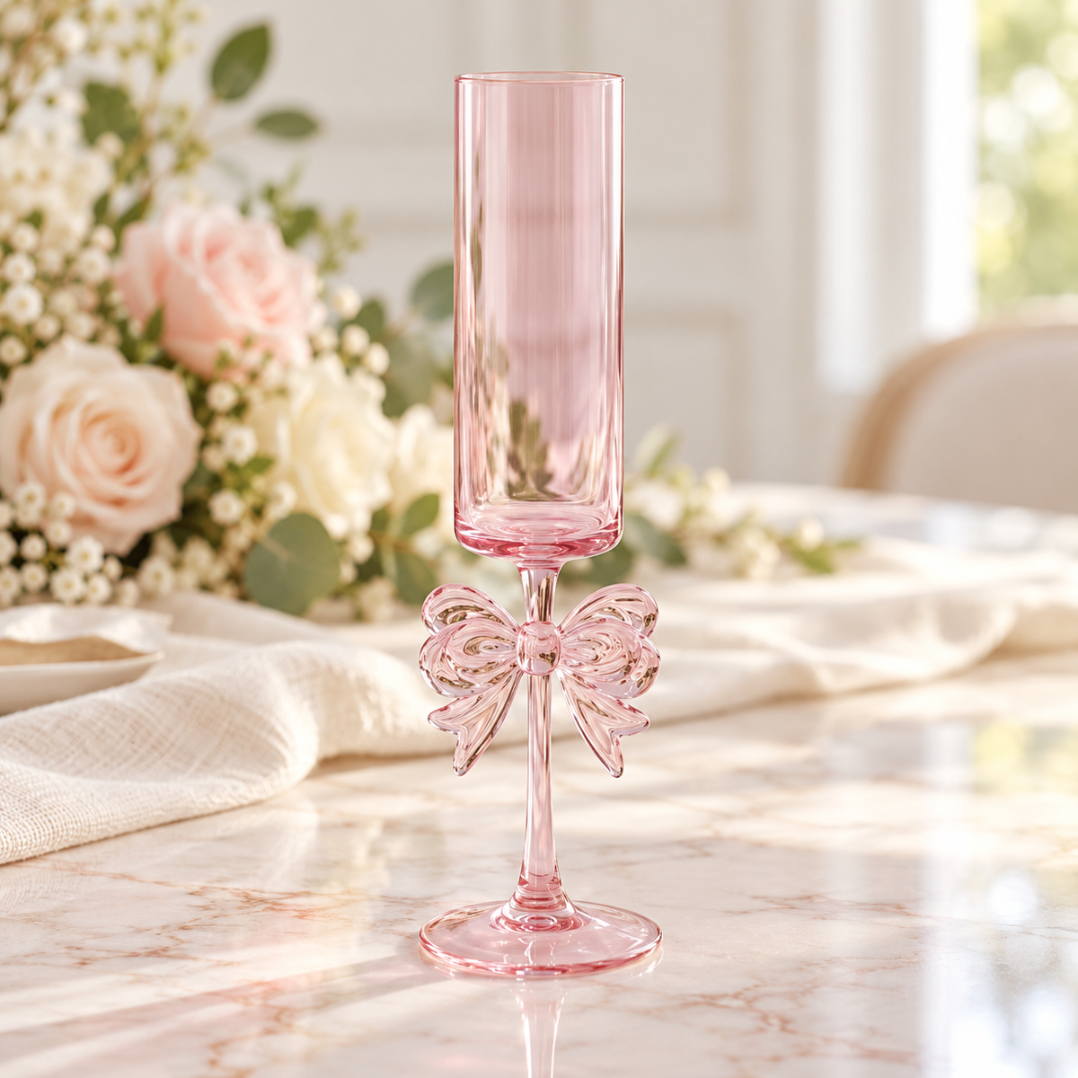 Pink Bow Flute Glass