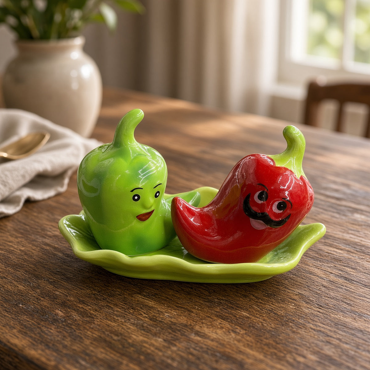 Kitchlux Ceramic Salt and Pepper Shakers - Red & Green Chillies