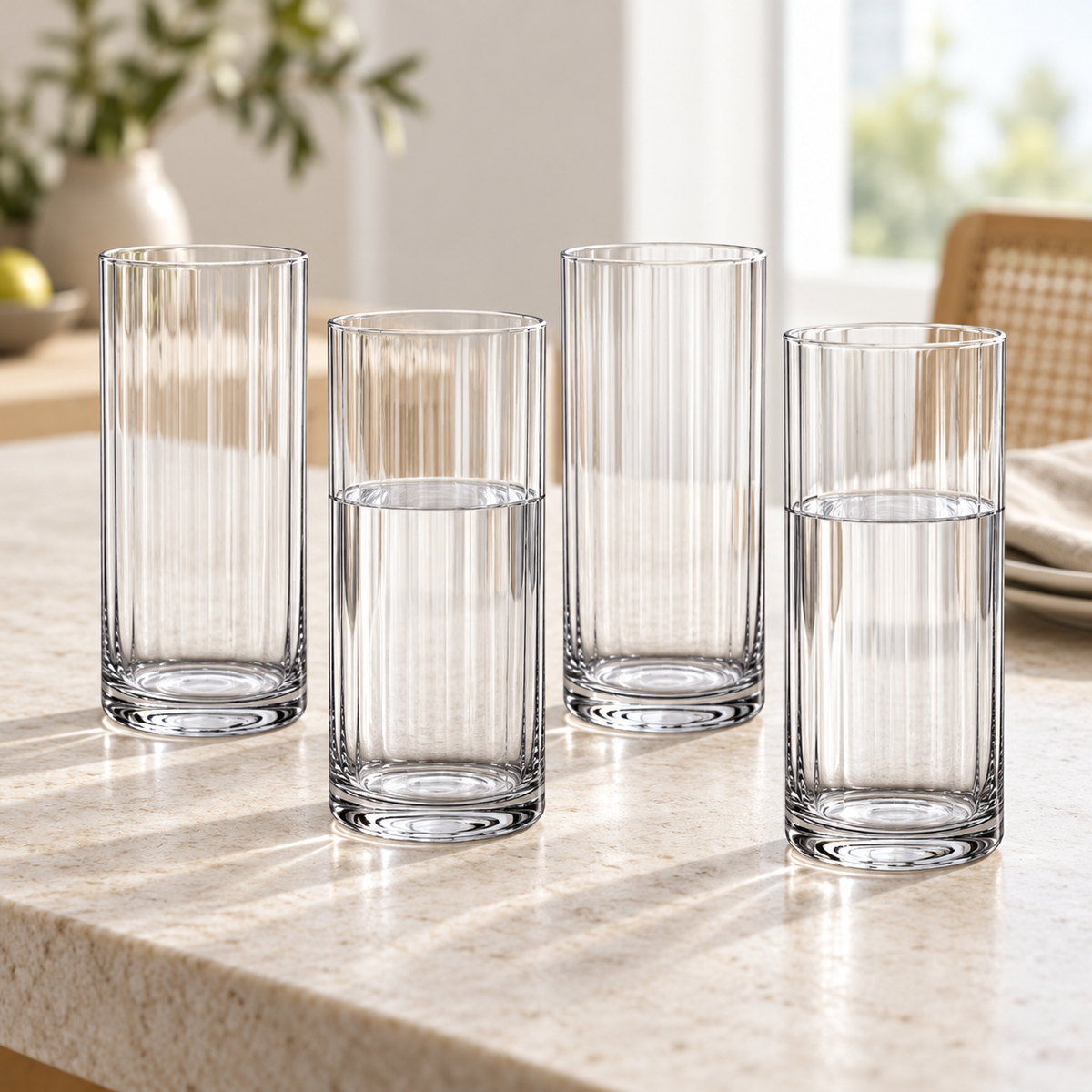 Danny Home 4 Piece Ribbed Glass Set - 520 ml
