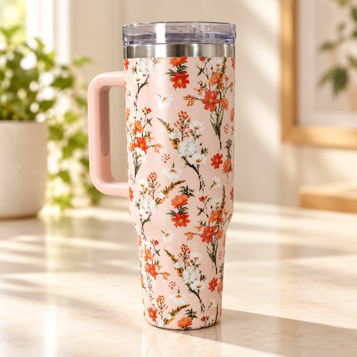 Floral Handle Tumbler