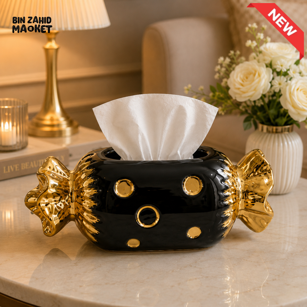 LUXURY CANDY SHAPE CERAMIC TISSUE BOX HOLDER - BLACK&GOLD