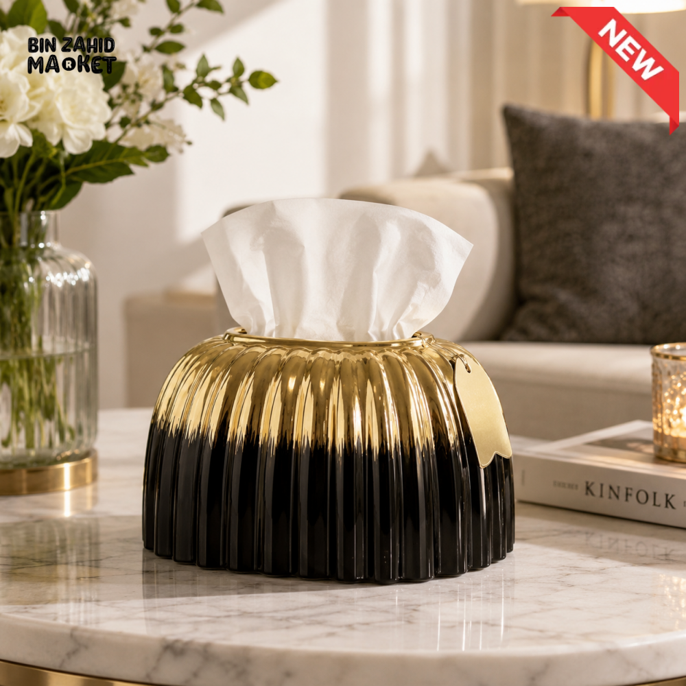 LUXURY TISSUE BOX HOLDER - BLACK & GOLD