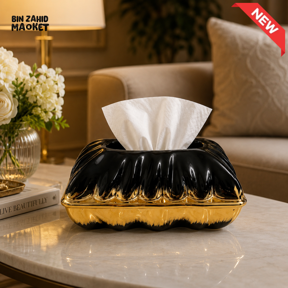 LUXURY CERAMIC TISSUE BOX HOLDER - BLACK&GOLD