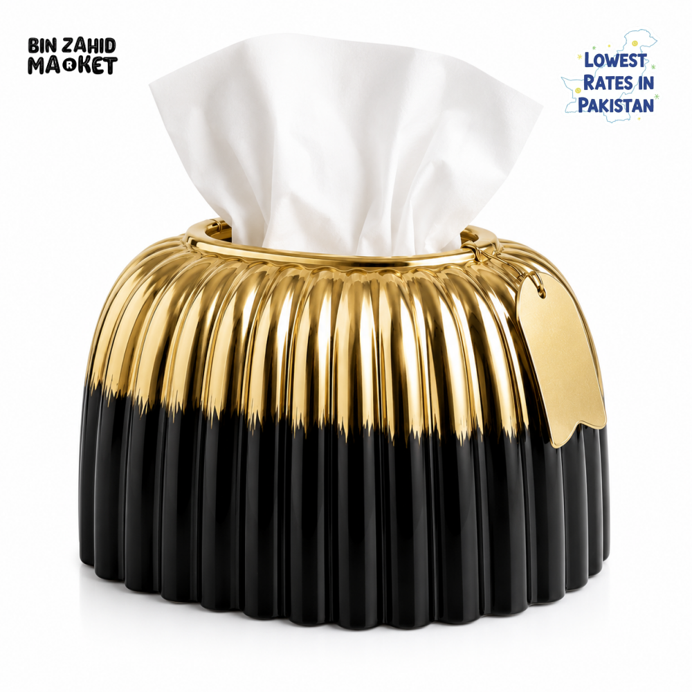 LUXURY TISSUE BOX HOLDER - BLACK & GOLD