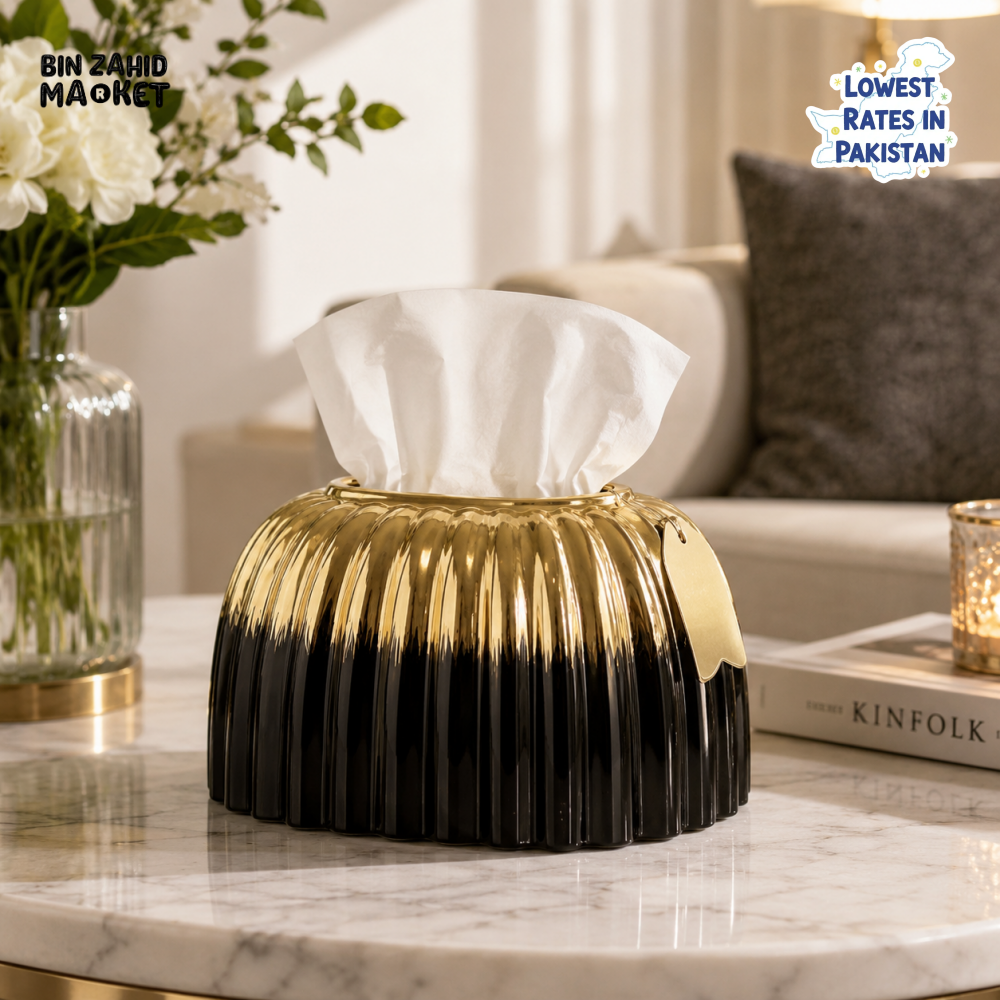 LUXURY TISSUE BOX HOLDER - BLACK & GOLD