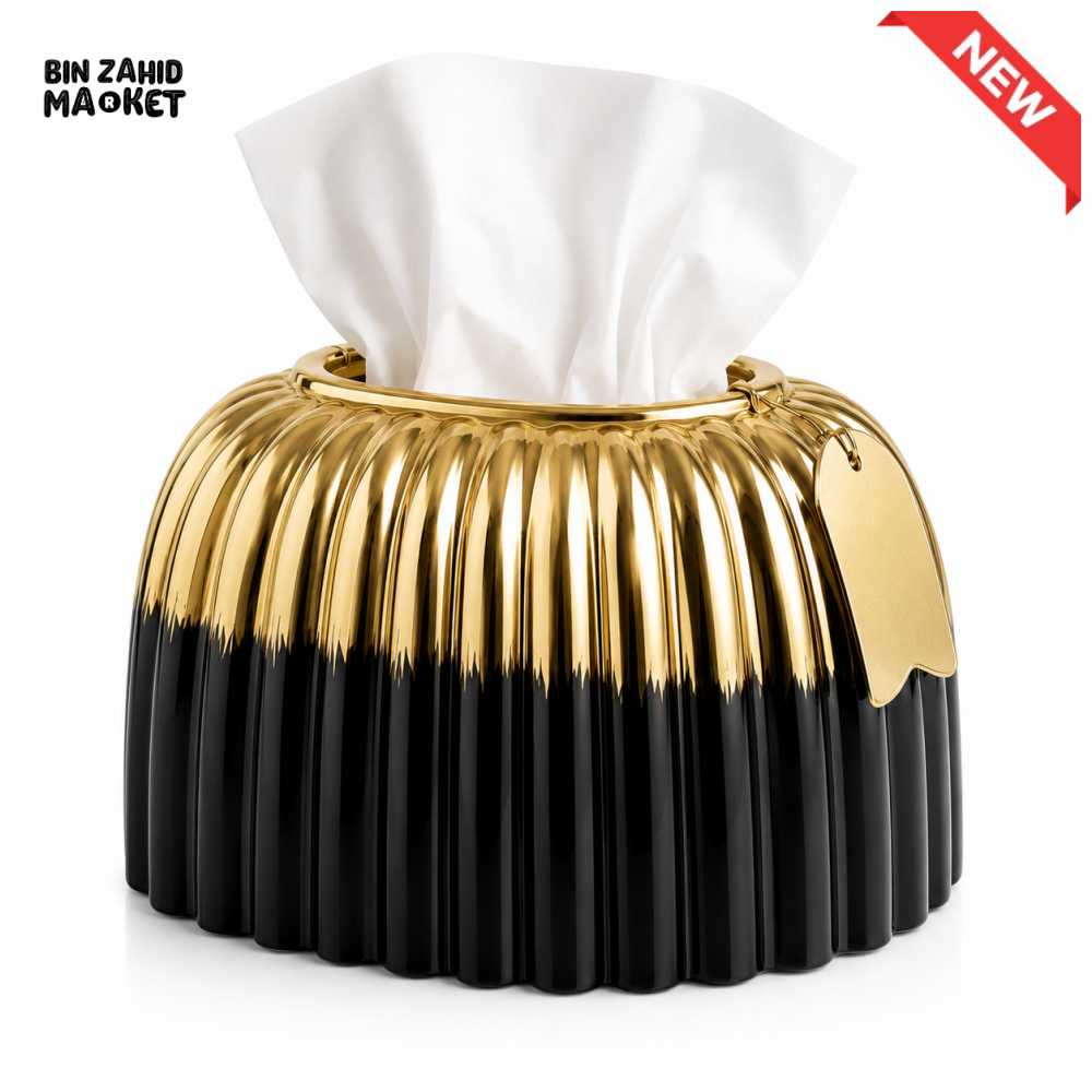 LUXURY TISSUE BOX HOLDER - BLACK & GOLD