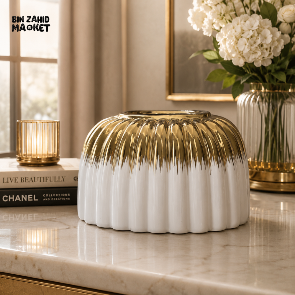 CERALUXE CERAMIC TISSUE BOX HOLDER - BLACK & GOLD - White