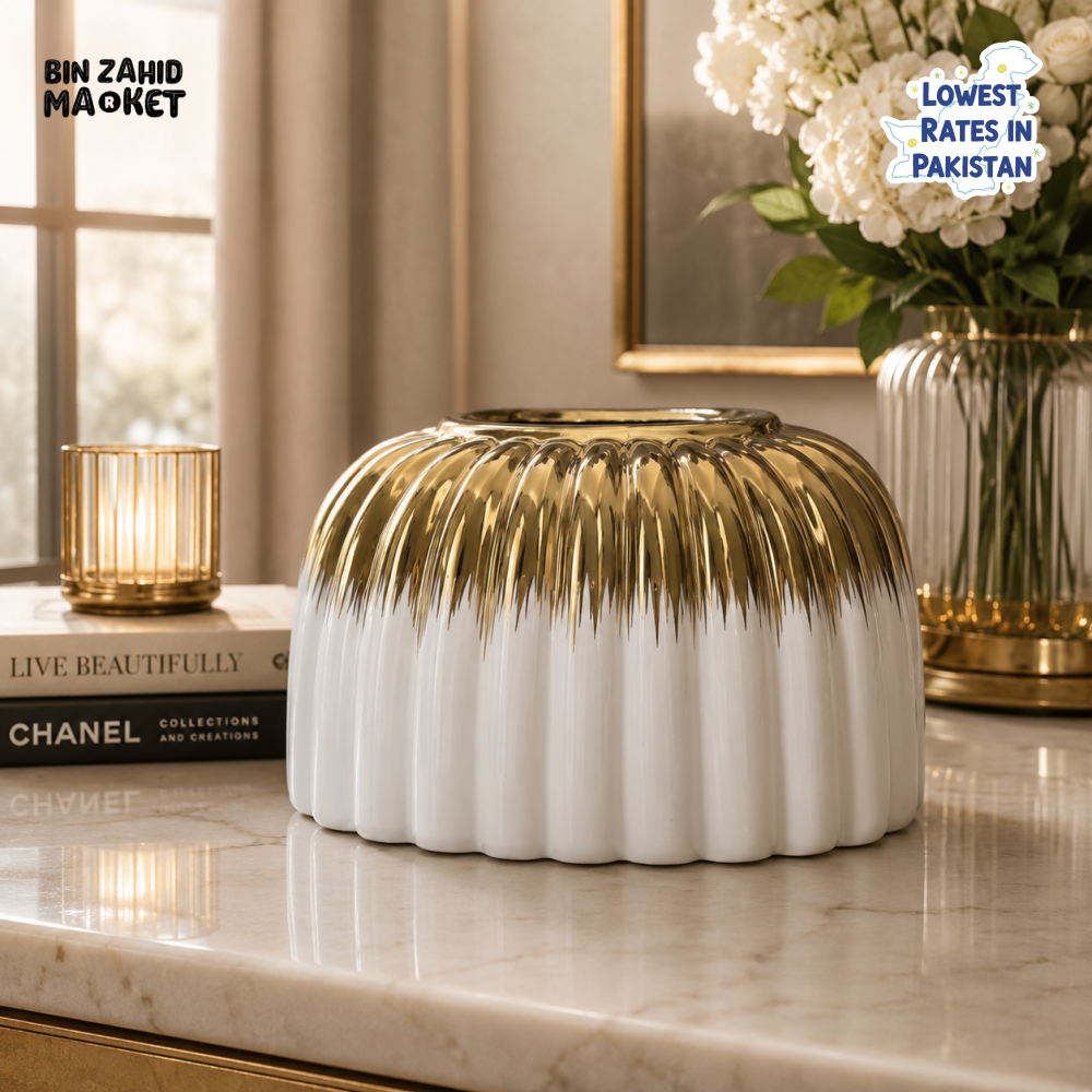 CERALUXE CERAMIC TISSUE BOX HOLDER - BLACK & GOLD - White