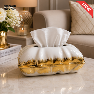 LUXURY CERAMIC TISSUE BOX HOLDER - WHITE&GOLD