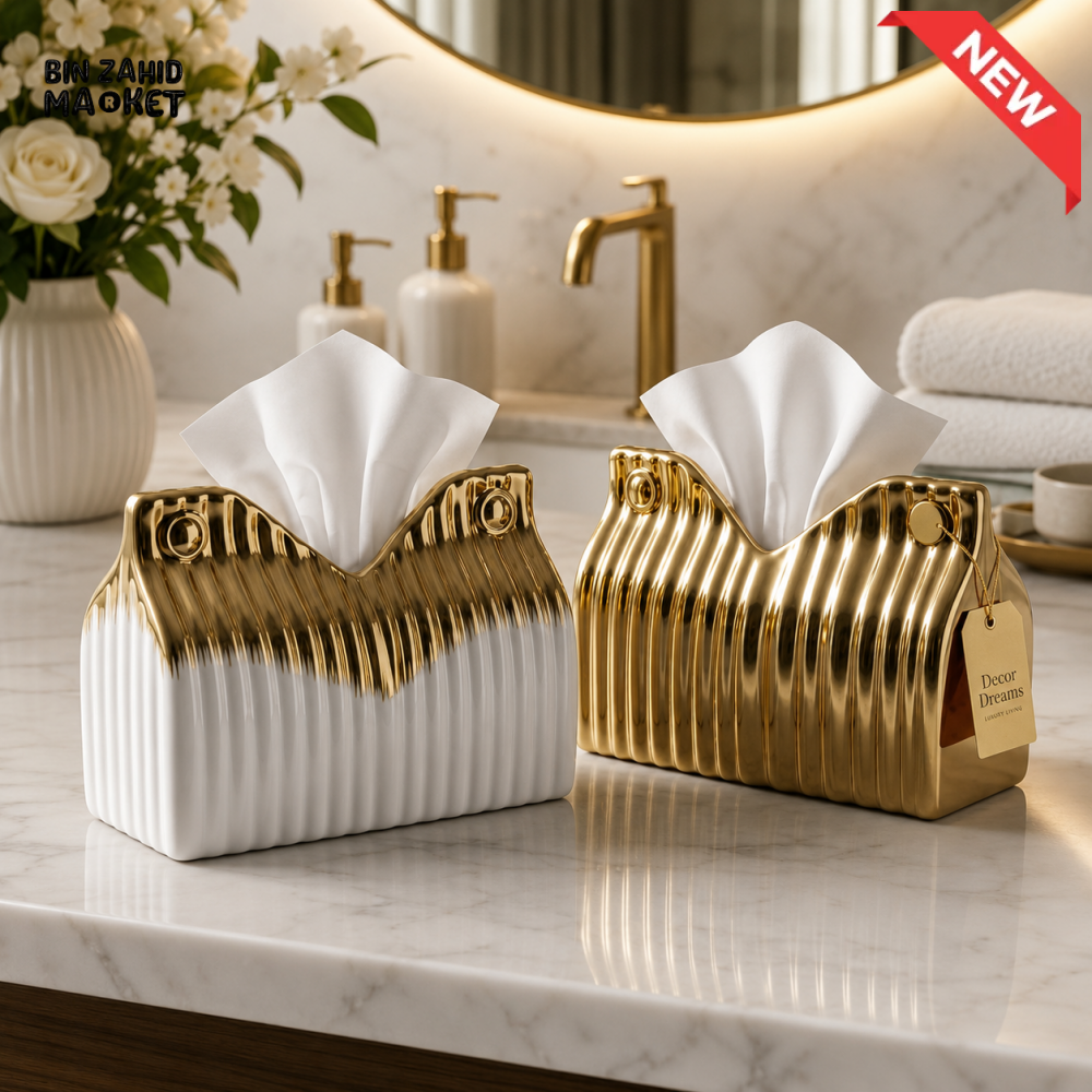 CERAMIC LUXURY SCALLOPED CERAMIC TISSUE BOX HOLDER