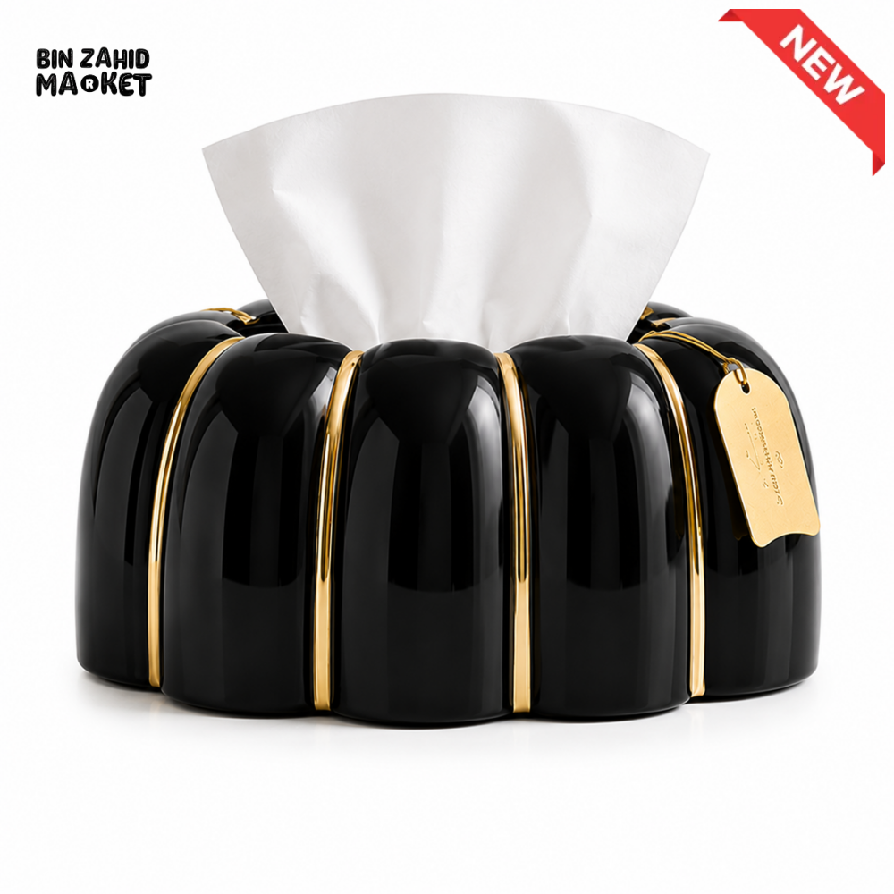 LUXURY RIBBED TISSUE BOX HOLDER SET - BLACK & WHITE