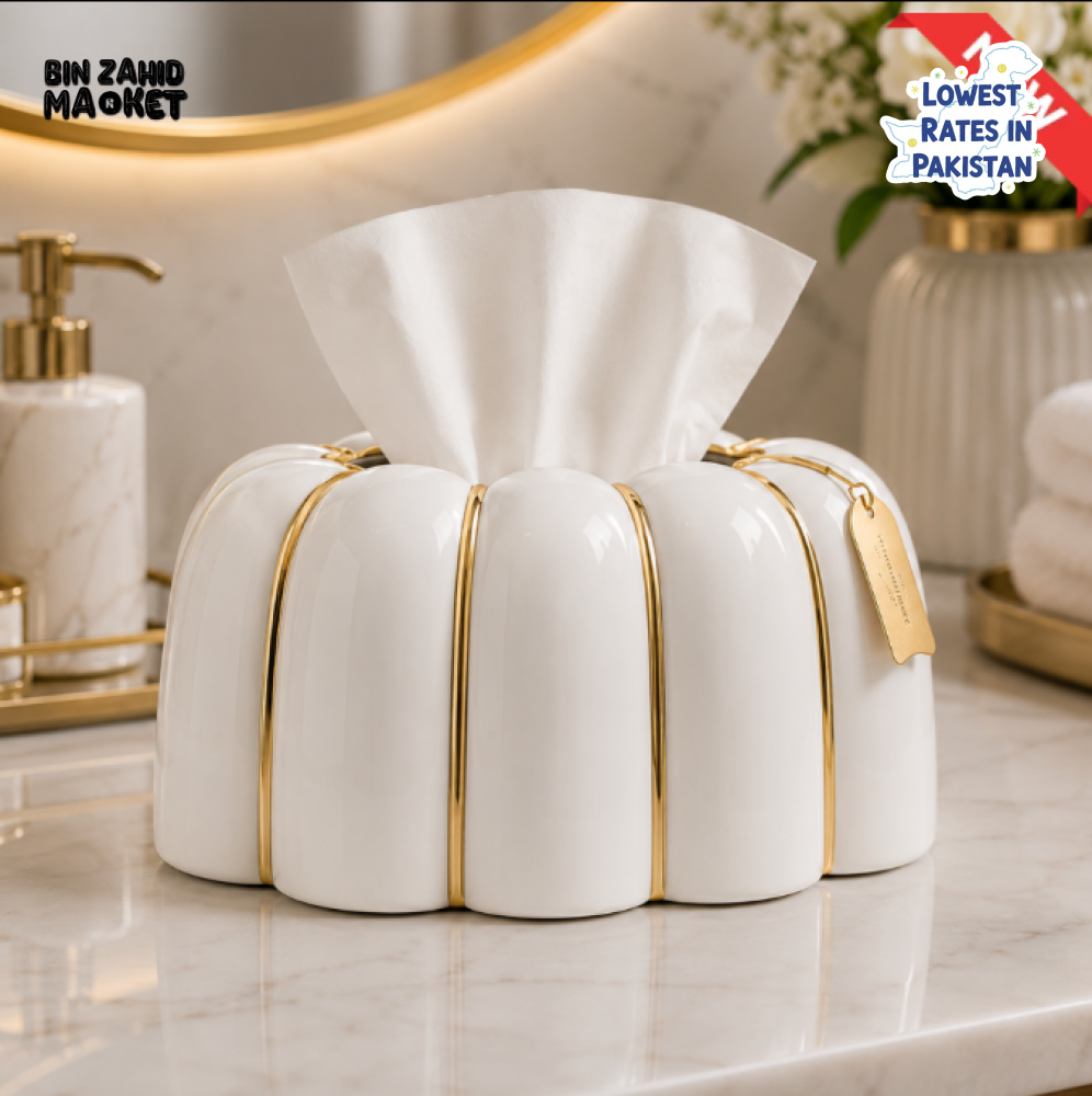 CERALUXE RIBBED TISSUE BOX HOLDER SET - BLACK&WHITE - White