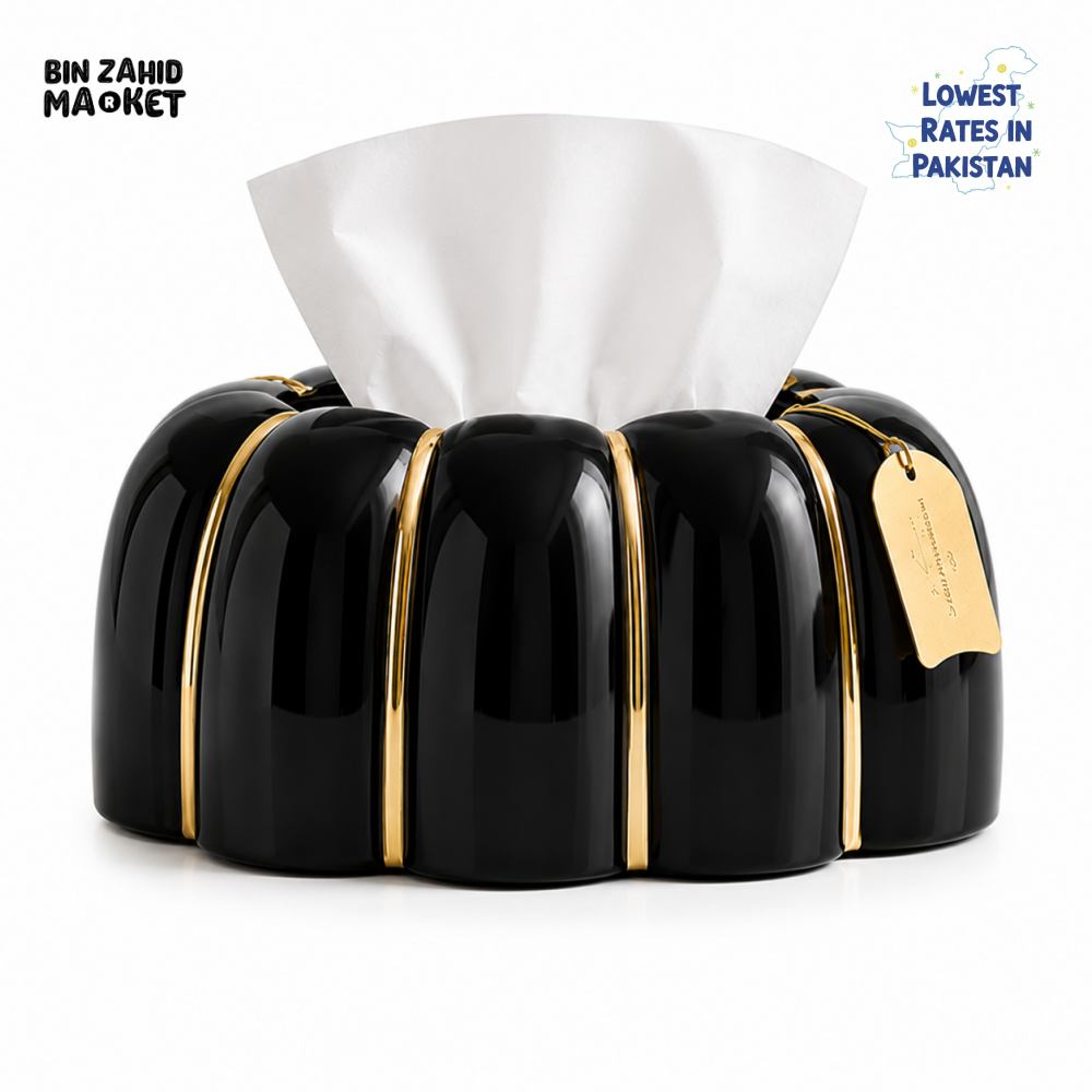LUXURY RIBBED TISSUE BOX HOLDER SET - BLACK & WHITE