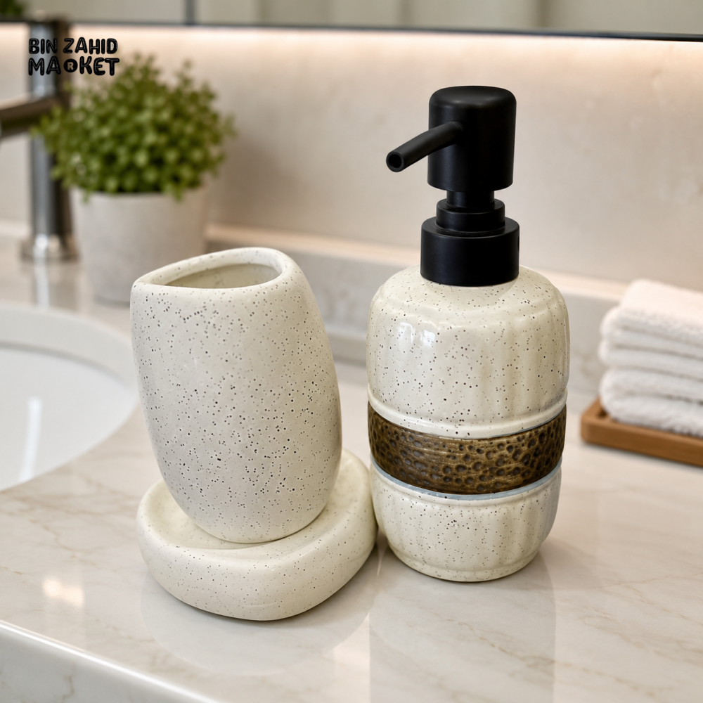 CERAMIC BATHROOM ACCESSORY SET - 3 PIECE SET