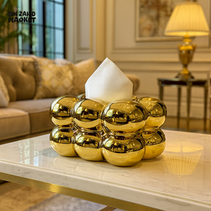 CERAMIC BUBBLE DESIGN TISSUE BOX HOLDER – LUXURY VILLA TABLETOP DECOR - GOLD
