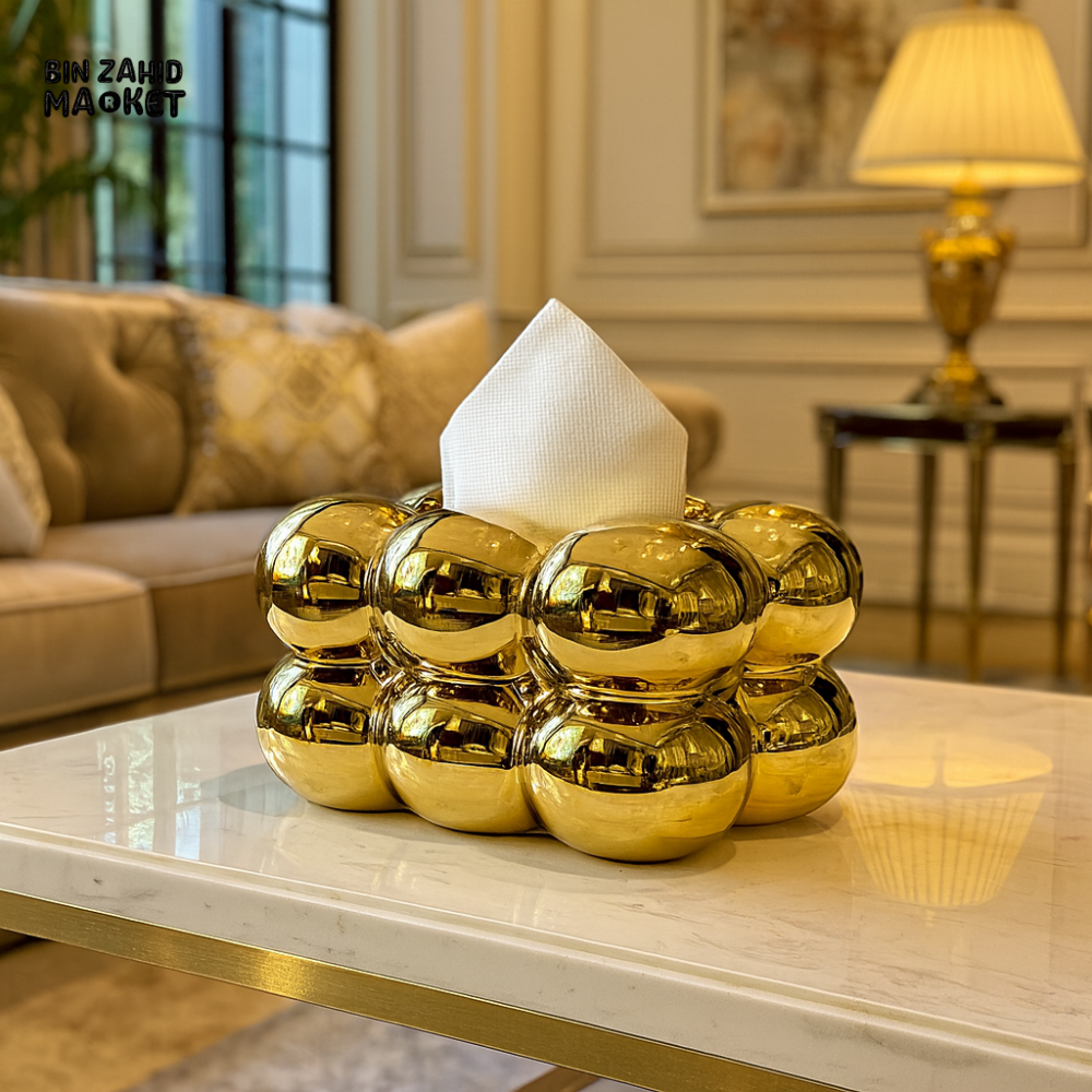 CERAMIC BUBBLE DESIGN TISSUE BOX HOLDER – LUXURY VILLA TABLETOP DECOR - GOLD