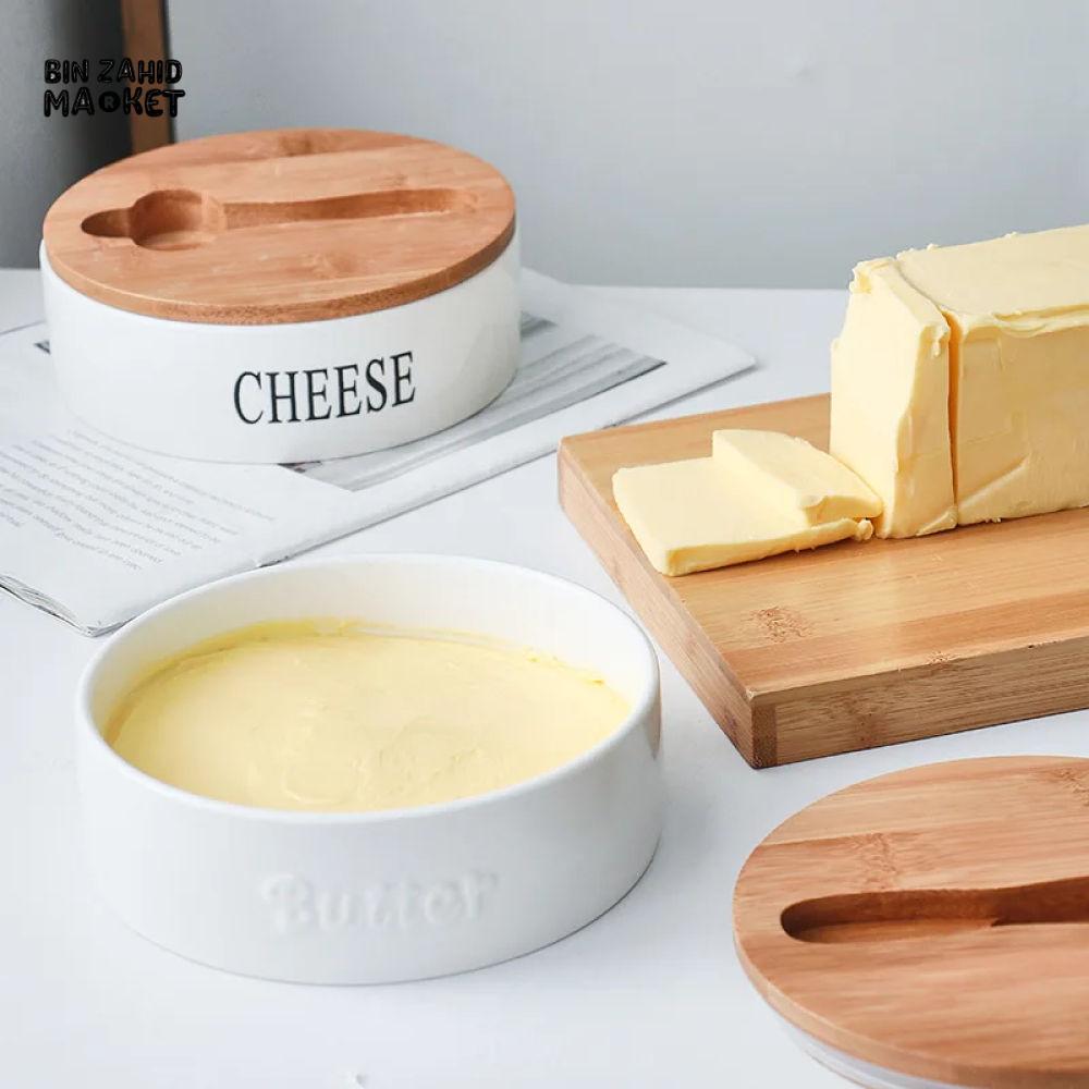 CERAMIC CHEESE STORAGE BOX WITH LID AND KNIVES SET BUTTER PLATE AND CHEESE SEALING TRAY CONTAINER