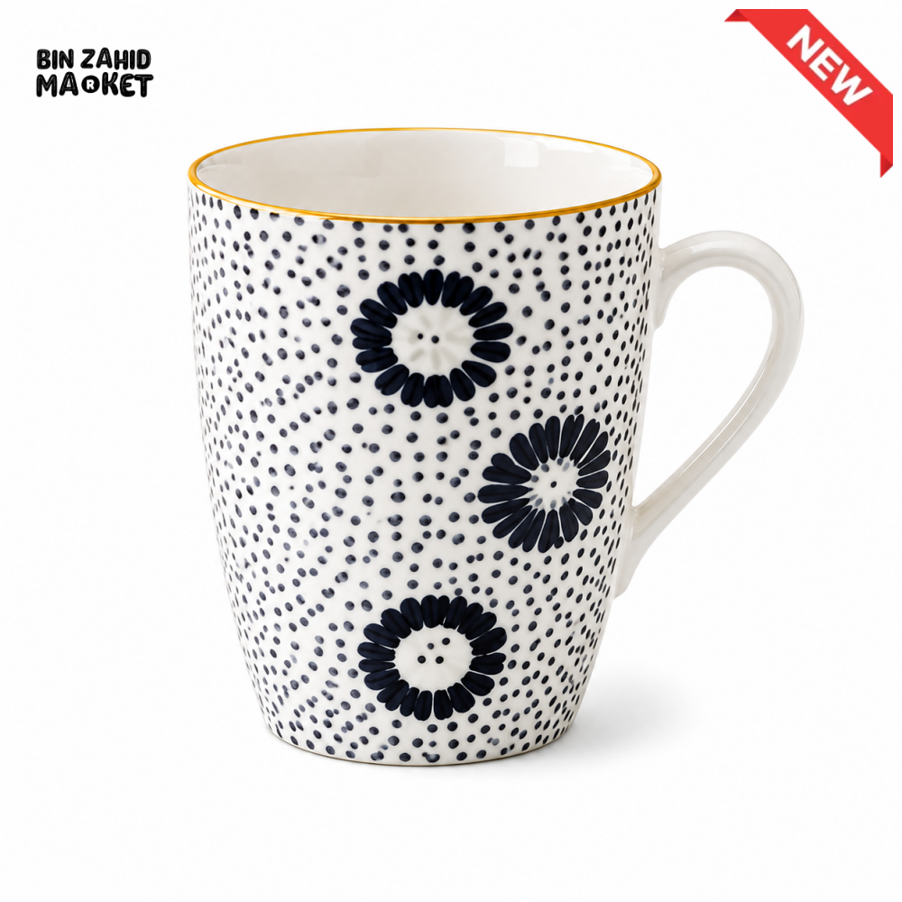 CERAMIC COFFEE MUG SET (1 PCS) - black flower