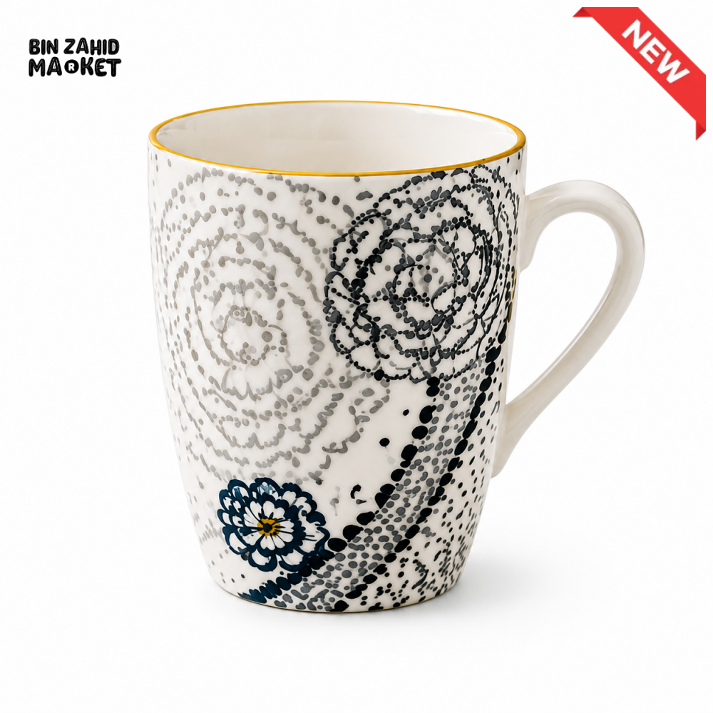 CERAMIC COFFEE MUG SET (1 PCS) - light white flower