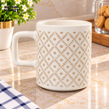 CERAMIC COFFEE MUG WITH BEIGE DIAMOND PATTERN - Mugs