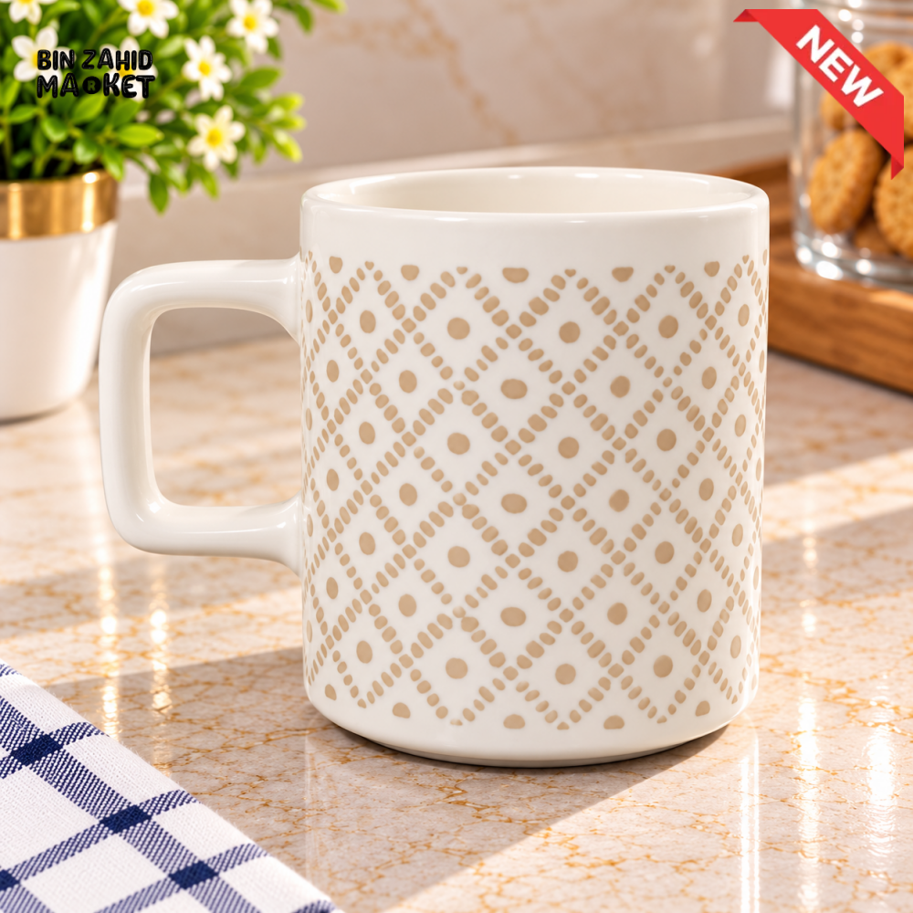CERAMIC COFFEE MUG WITH BEIGE DIAMOND PATTERN - Mugs
