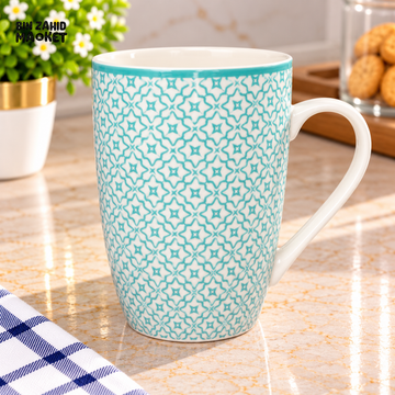 CERAMIC COFFEE MUG WITH TURQUOISE GEOMETRIC PATTERN - Mugs