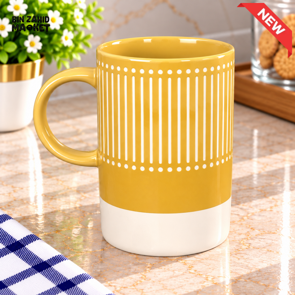 CERAMIC COFFEE MUG WITH WHITE STRIPED PATTERN - Mugs