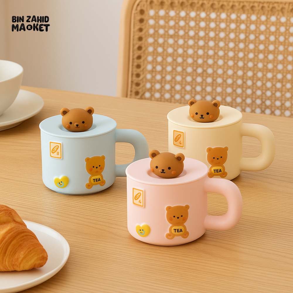 Ceramic Cute Bear Mug with Lid